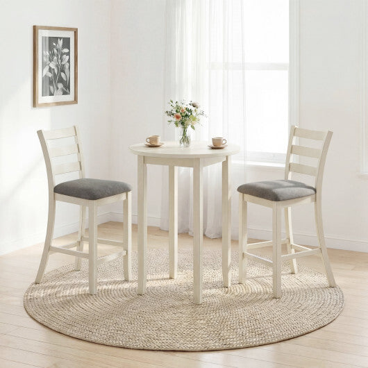 4 Pieces Counter Height Chairs with Fabric Seat and Rubber Wood Legs-Beige W2B