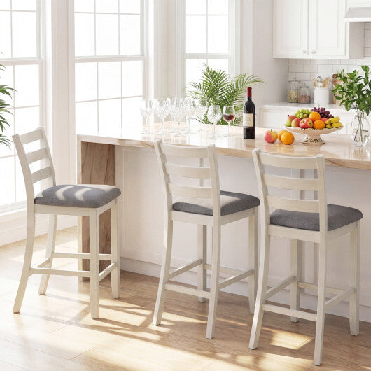 4 Pieces Counter Height Chairs with Fabric Seat and Rubber Wood Legs-Beige W2B