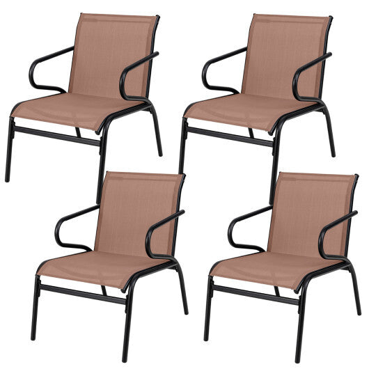 Patio Chairs Set of 4 with Breathable Fabric for Poolside-Coffee W2B