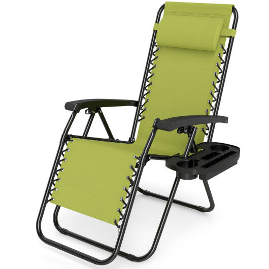 Set of 2 Portable Zero Gravity Chairs with Cup Holder Trays and Backrest -Green W2B