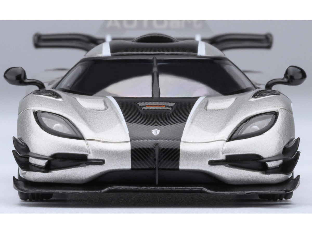 Koenigsegg One:1 Moon Gray Metallic with Carbon and Orange Stripes 1/64 Model Car by Autoart Autoart