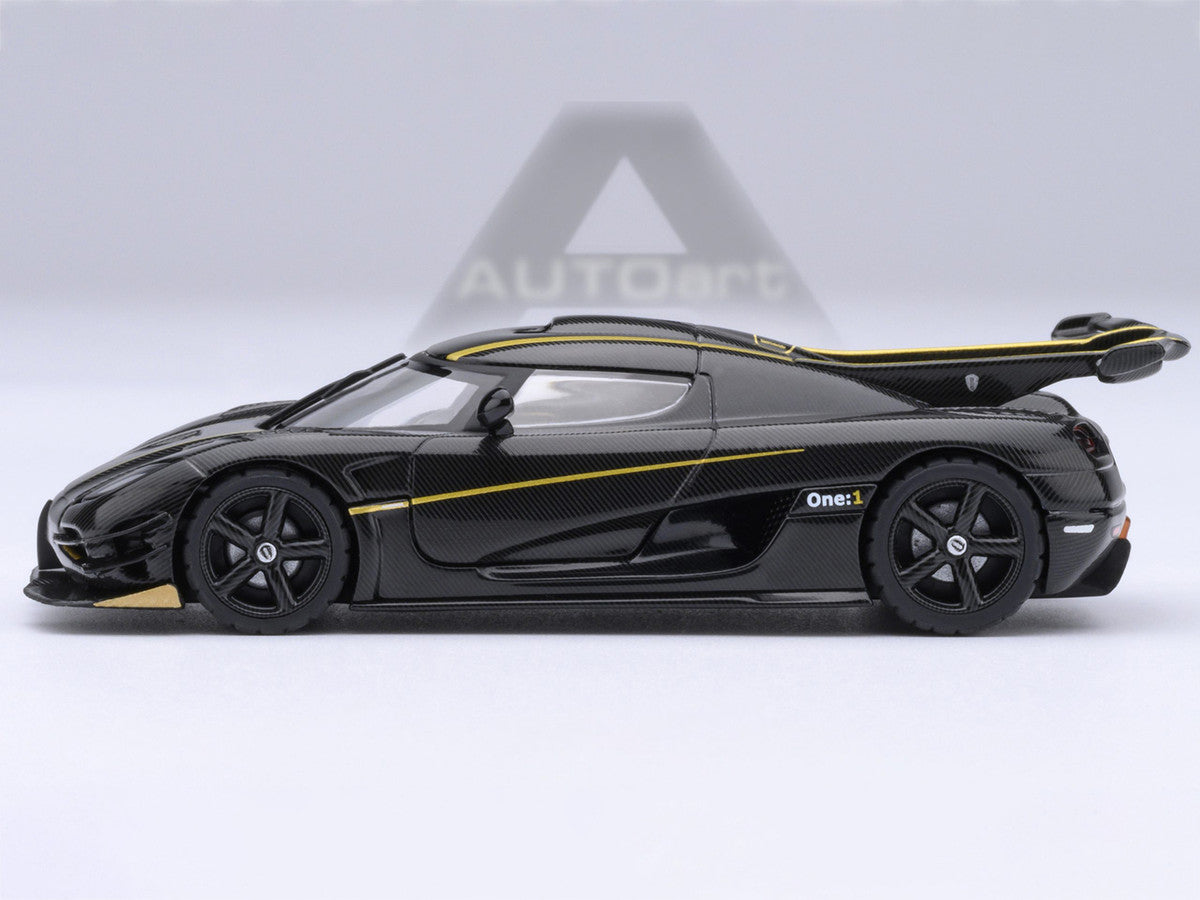 Koenigsegg One:1 Carbon Fiber with Gold Stripes 1/64 Diecast Model Car by Autoart Autoart
