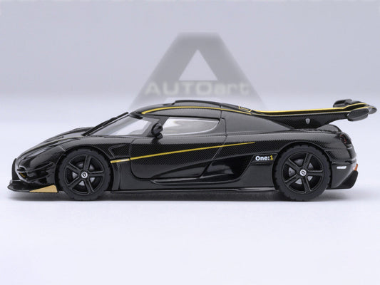 Koenigsegg One:1 Carbon Fiber with Gold Stripes 1/64 Diecast Model Car by Autoart Autoart