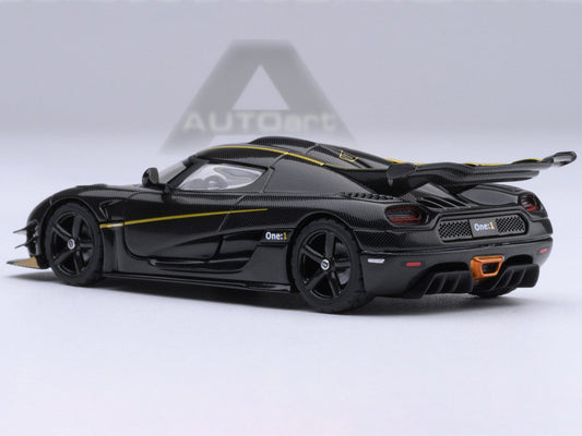 Koenigsegg One:1 Carbon Fiber with Gold Stripes 1/64 Diecast Model Car by Autoart Autoart