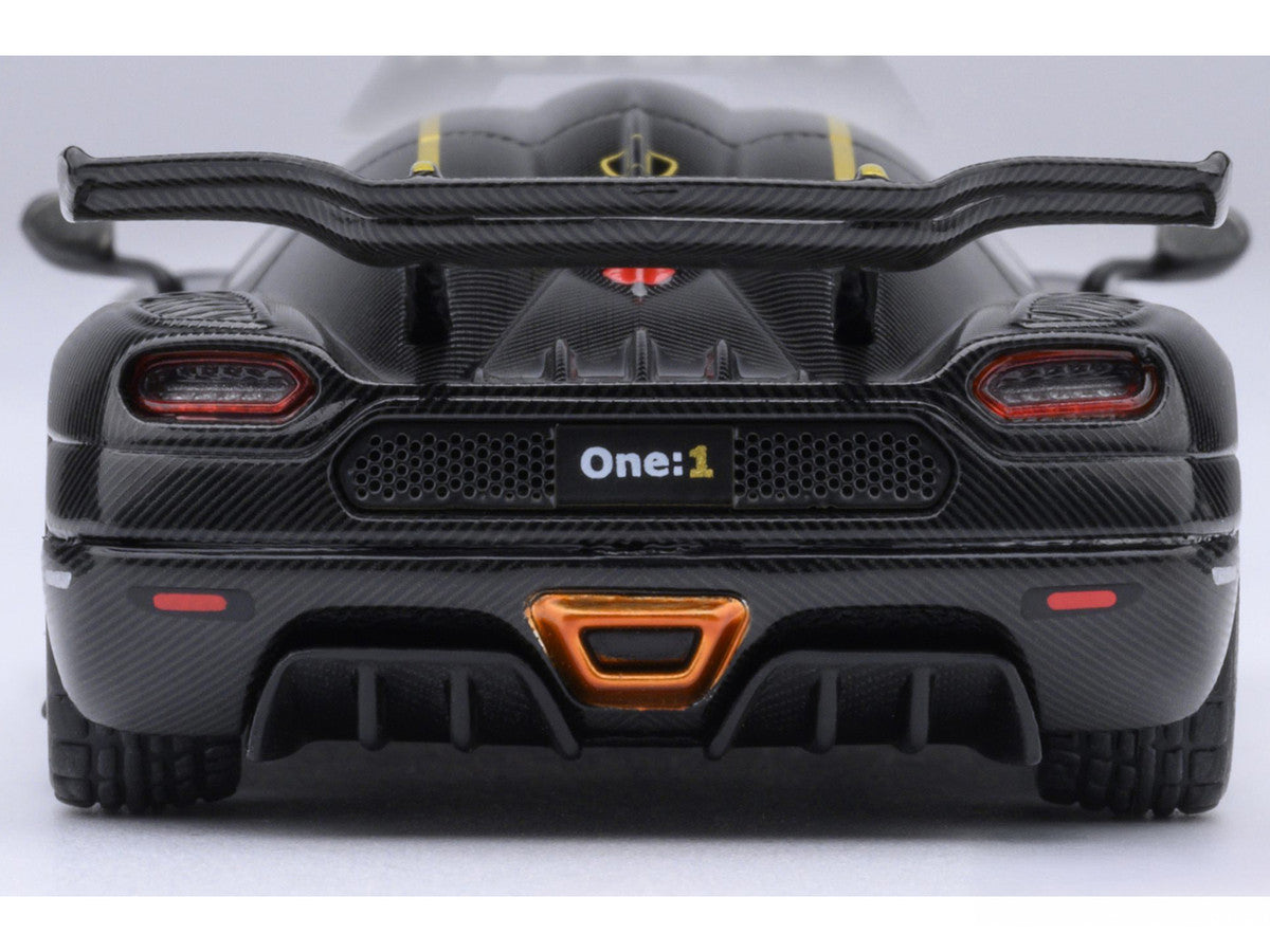 Koenigsegg One:1 Carbon Fiber with Gold Stripes 1/64 Diecast Model Car by Autoart Autoart