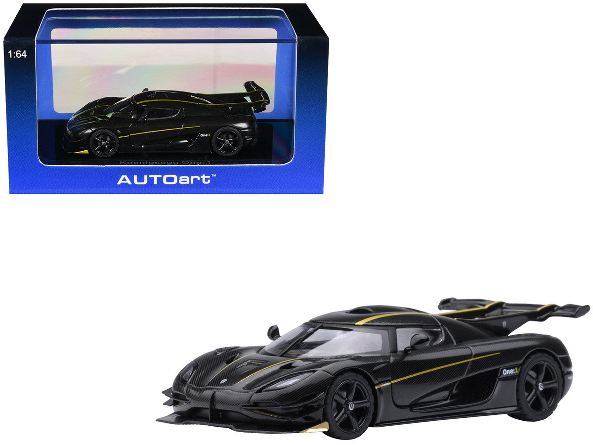 Koenigsegg One:1 Carbon Fiber with Gold Stripes 1/64 Diecast Model Car by Autoart Autoart
