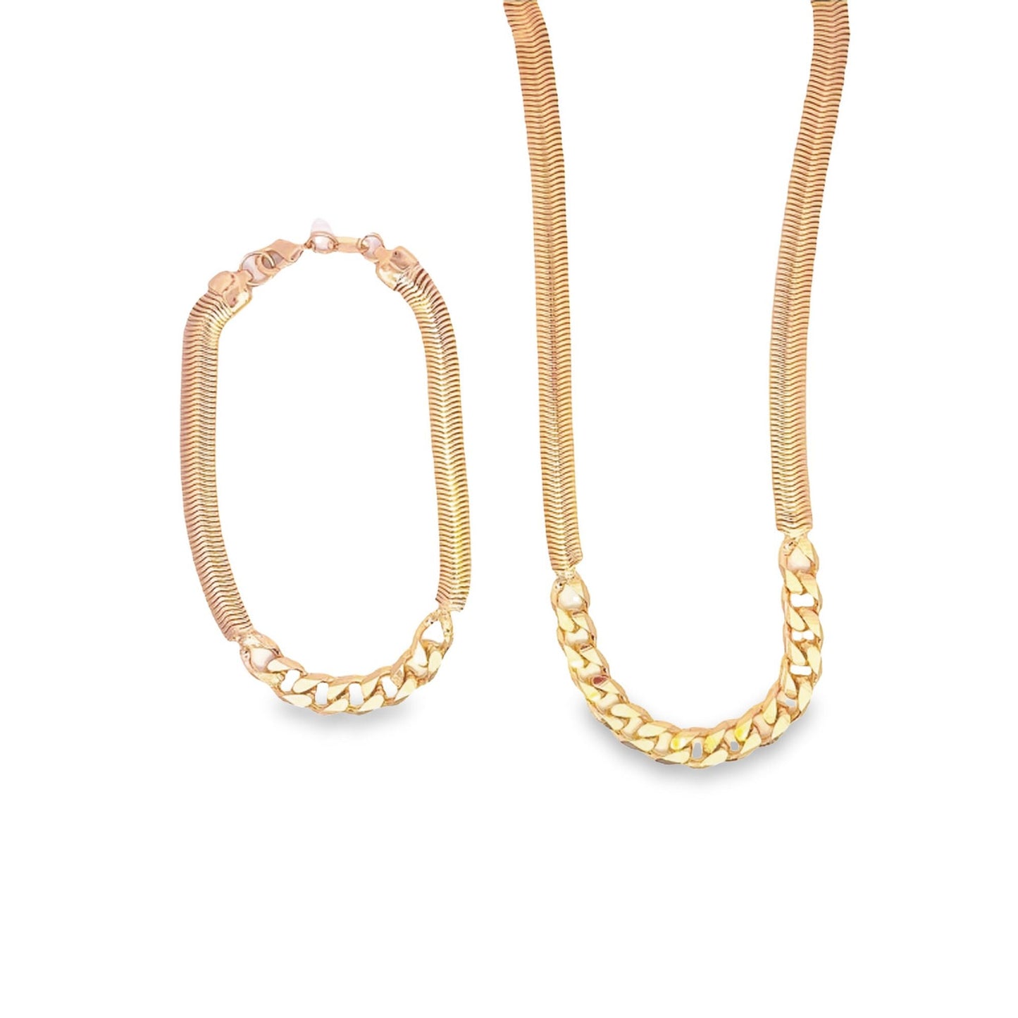 Thick Half Cuban Half Snake Chain Necklace / Bracelet (F102B)(I536)-2