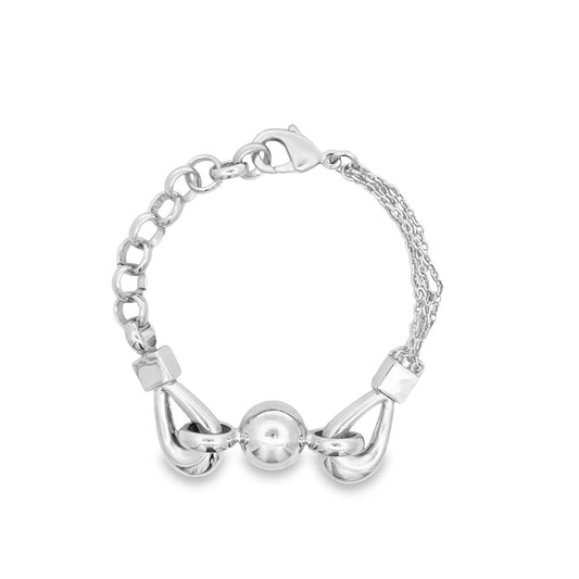 Gold Bead Designed Thick Bead Rolo Link Chain Bracelet (I440)-1
