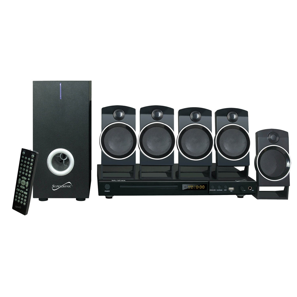 Supersonic 5.1 Channel DVD Home Theater System with USB Input and Karaoke Function W2B
