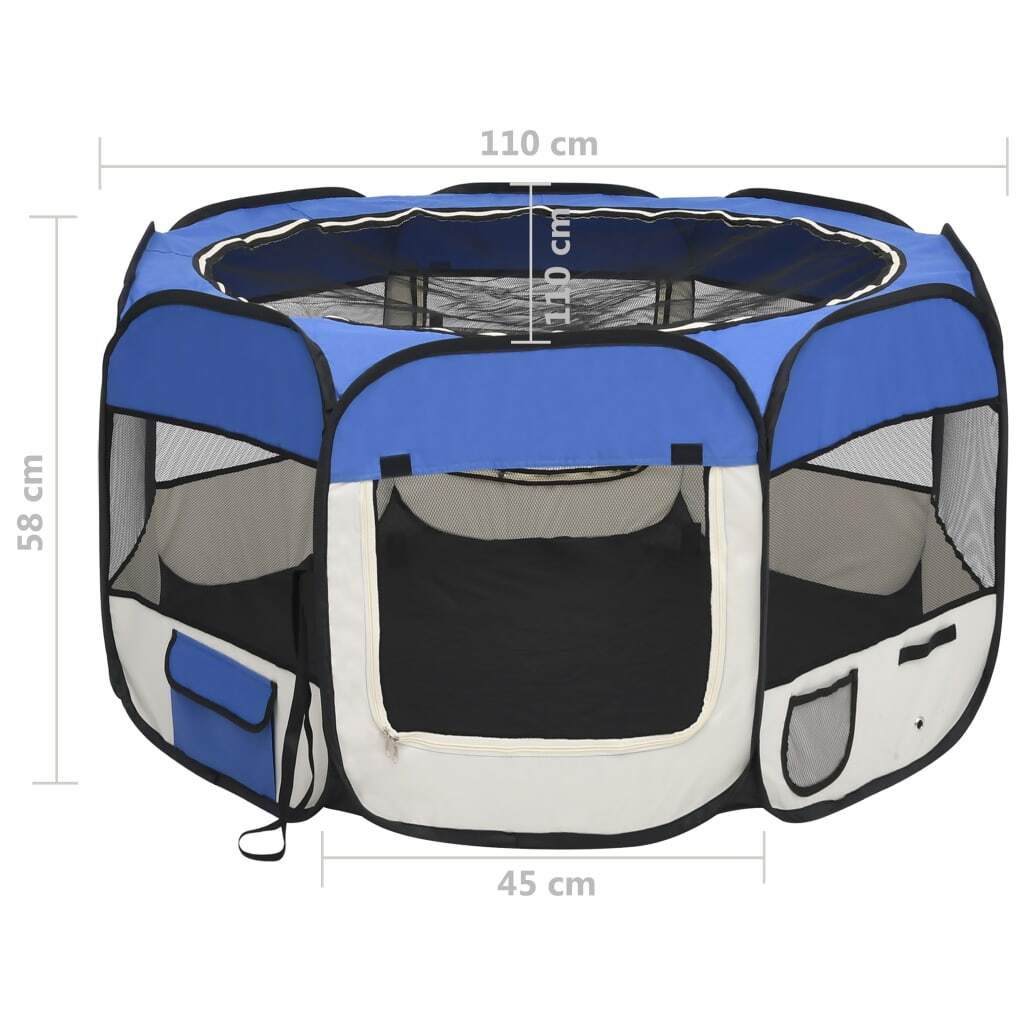 Foldable Dog Playpen with Carrying Bag Blue 43.3"x43.3"x22.8 W2B