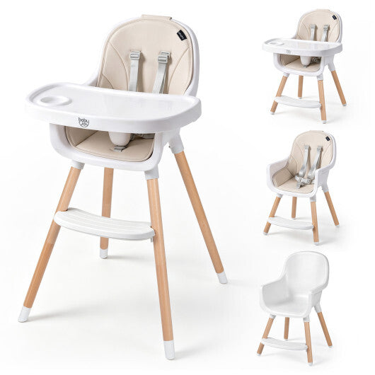 Convertible High Chair with 5-Point Harness for Babies and Toddlers-Beige W2B