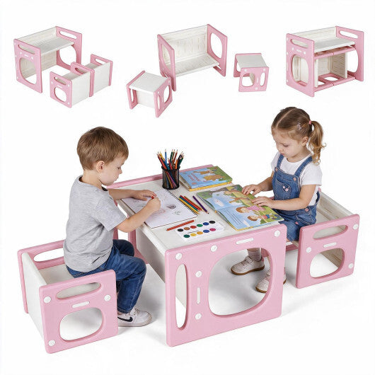 Versatile Kids Table and Chairs Set for Toddlers Ages 1-5-Pink W2B