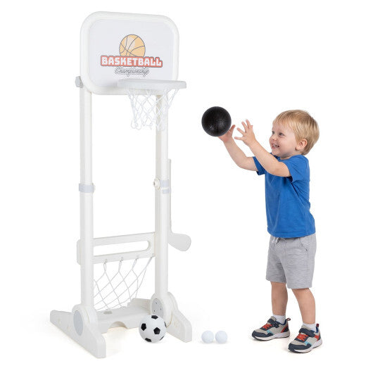 Toddler Sports Set with 3 in 1 Basketball Hoop and Soccer Goal for Outdoor Play W2B