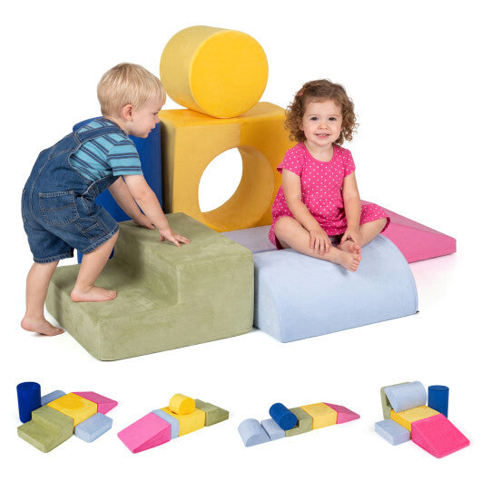 7-Piece Foam Climbing Blocks for Toddlers 1-3 Years Old with Detachable Covers-Yellow W2B