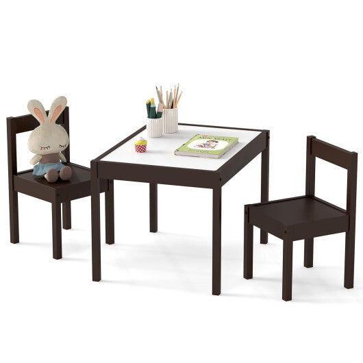 3-Piece Toddler Activity Table Set with Solid Rubber Wood Frame-Brown W2B