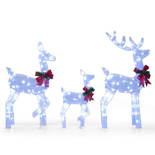 3-Piece Christmas Lighted Reindeer Family Set for Yard-White W2B
