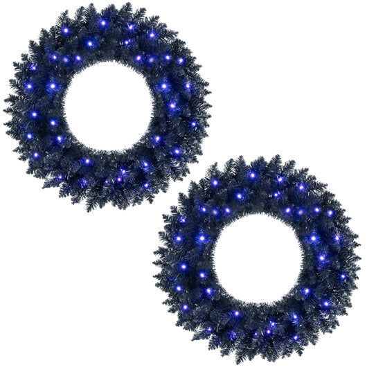 24" Full Wreath with 179 Lush Branch Tips and 35 Purple LED Lights Auto Timer-Set of 2 W2B