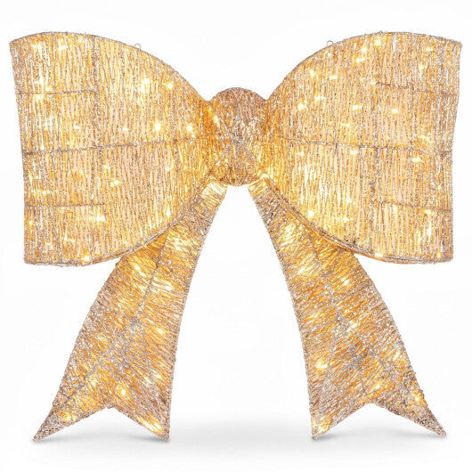 30" Christmas Lighted Bow Decoration with 120 PreLit Warm White LED Lights-Golden W2B