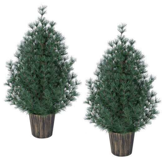 3 FT Artificial Potted Christmas Trees with Vintage Flowerpot for Front Porch Set of 2 W2B