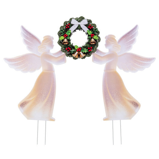 Weather-Resistant PVC Christmas Angel Decoration and Wreath Decorative Set-Pink W2B