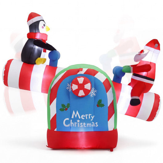 5.1 FT Inflatable Christmas Santa and Penguin Seesaw with LED Lights for Garden W2B