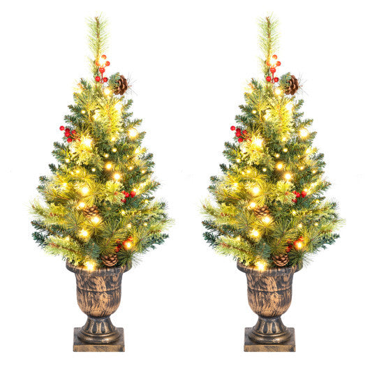 3 FT Christmas Tree Pre-Lit Tabletop Artificial Entrance Tree with 40 Led Lights Set of 2 W2B
