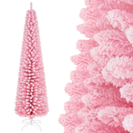 7 FT Pink Artificial Christmas Tree with 575 Snow Flocked PVC Branch Tips W2B