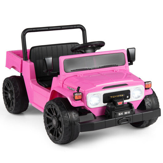 Costway 12V Electric Ride On Truck with Dump Bed and Music Licensed Toyota-Pink W2B