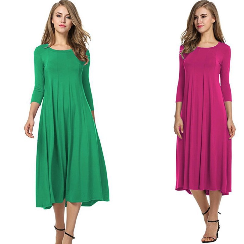 Crew Neck Sleeve Solid Color Swing Dress Best YouTube Store