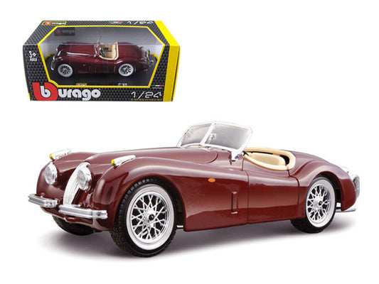 1951 Jaguar XK 120 Roadster Burgundy 1/24 Diecast Model Car by Bburago-0