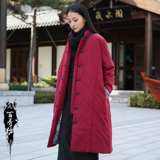 Retro Women's Artistic Cotton And Linen Clothing Buckle Cotton-padded Jacket LadyShow.Store
