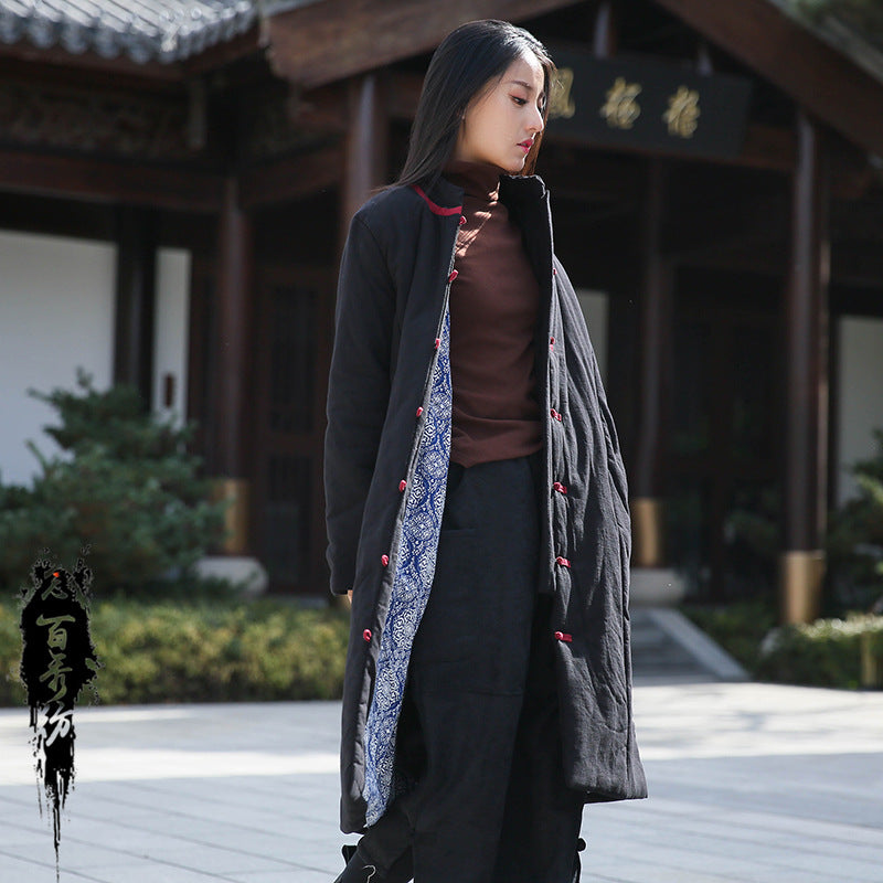 Retro Women's Artistic Cotton And Linen Clothing Buckle Cotton-padded Jacket LadyShow.Store