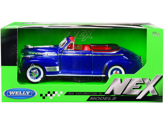 1941 Chevrolet Special Deluxe Convertible Blue Metallic with Red Interior "NEX Models" 1/24 Diecast Model Car by Welly Welly