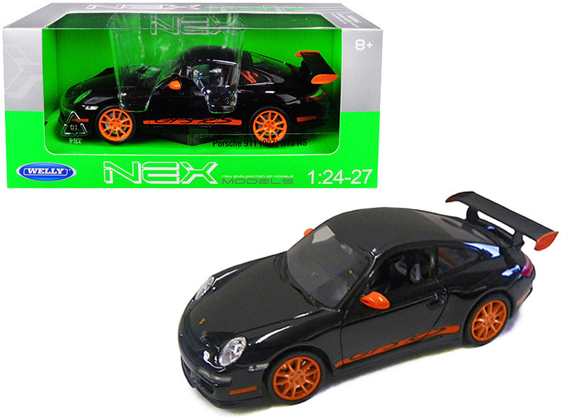 Porsche 911 (997) GT3 RS Black with Orange Accents 1/24-1/27 Diecast Model Car by Welly Welly