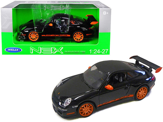 Porsche 911 (997) GT3 RS Black with Orange Accents 1/24-1/27 Diecast Model Car by Welly Welly