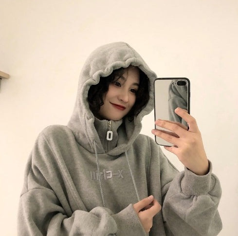 Hoodies Women Autumn Winter New Korean Style Student Loose Embroidered Simple Plus Velvet High Quality Soft Womens Clothing Chic Accent Plus
