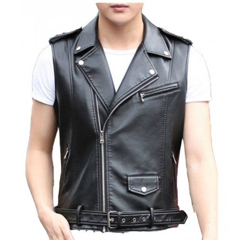 Short Slim Punk Motorcycle Vest Oblique Zipper PU Leather Jacket LadyShow.Store