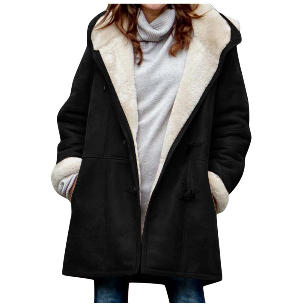 Winter Button Coat Fashion Warm Hooded Jacket With Pockets Women's Clothing LadyShow.Store