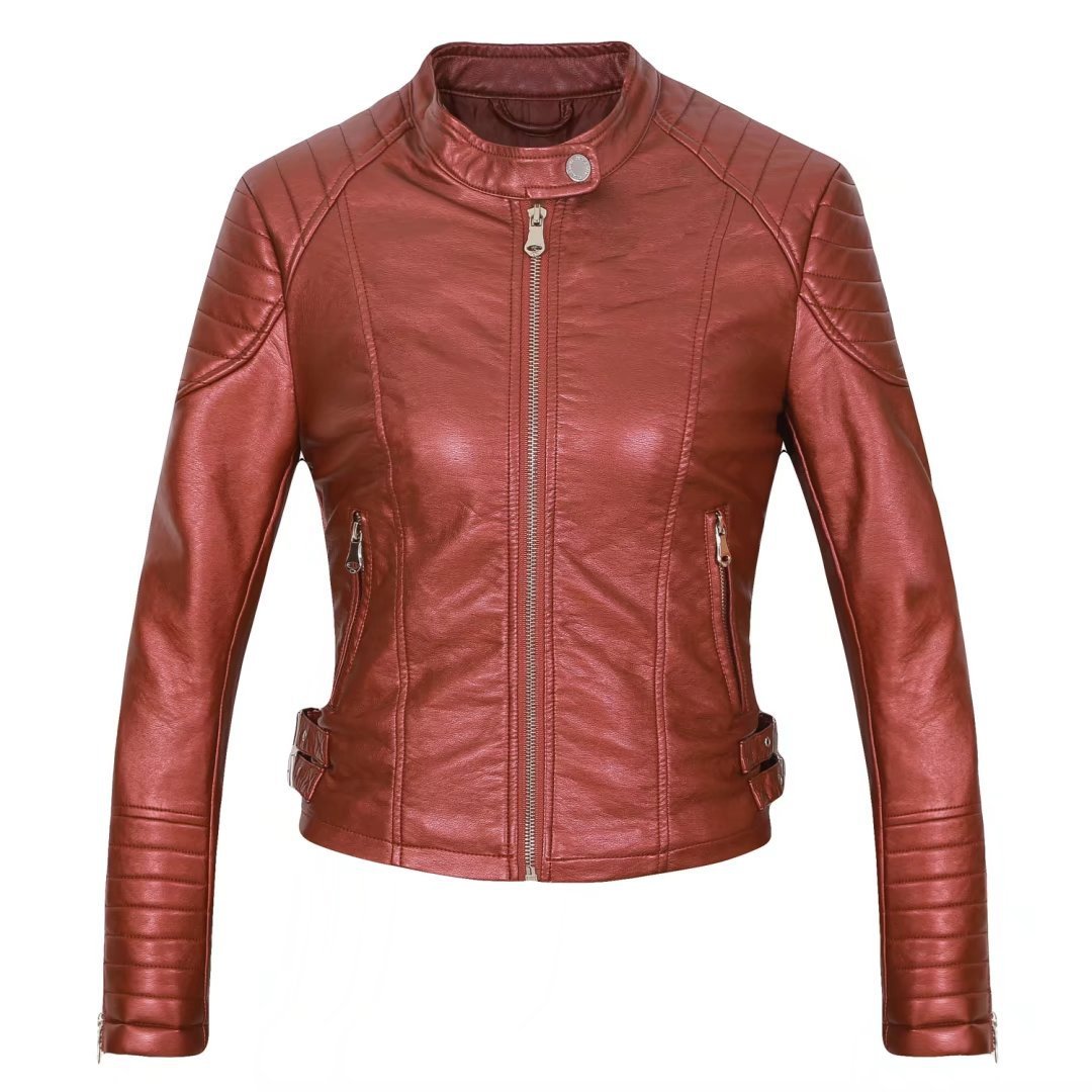 PU leather motorcycle leather jacket LadyShow.Store