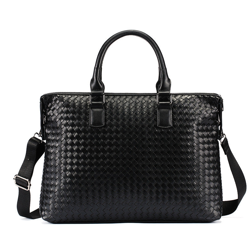 Men's Bag Leather Large Briefcase Hand Woven Luxury Handbags Business Tote Bags For Men High Quality Laptop Handbags LadyShow.Store