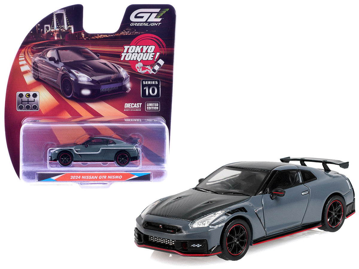 2024 Nissan GT-R (R35) NISMO RHD (Right Hand Drive) Stealth Gray with Carbon Top and Hood "Tokyo Torque" Series 10 1/64 Diecast Model Car by Greenlight Greenlight