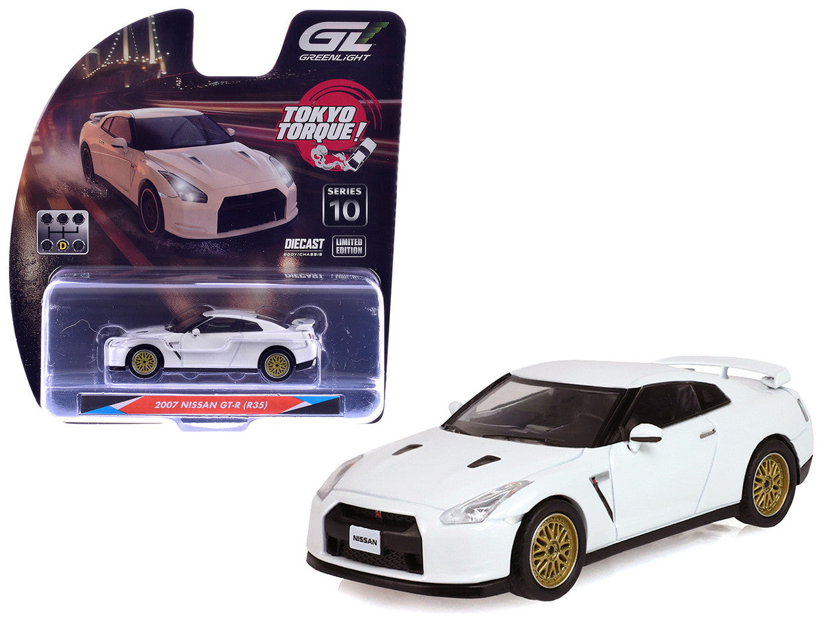 2007 Nissan GT-R (R35) Pearl White with Gold Wheels "Tokyo Torque" Series 10 1/64 Diecast Model Car by Greenlight Greenlight