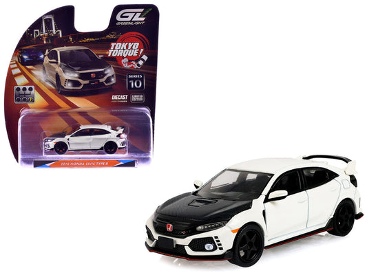 2018 Honda Civic Type-R (FK8) RHD (Right Hand Drive) Championship White with Carbon Hood "Tokyo Torque" Series 10 1/64 Diecast Model Car by Greenlight Greenlight