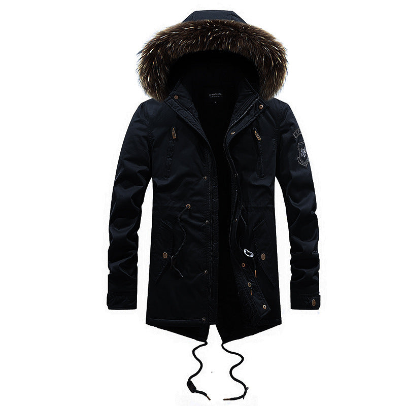 Men's Mid-length Cotton Coat With Big Fur Collar Best YouTube Store
