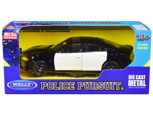 2016 Dodge Charger Pursuit Police Interceptor Black and White Unmarked "Police Pursuit" Series 1/24 Diecast Model Car by Welly Welly