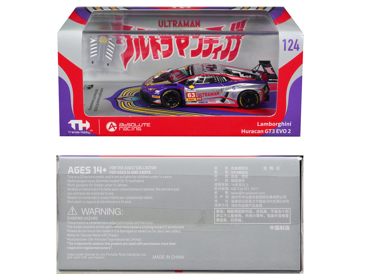 Lamborghini Huracan GT3 EVO 2 #63 Akash Nandy - Zhang Shi Mo "Ultraman" "China GT Championship" (2026) 1/64 Diecast Model Car by Trends Hobby Trends Hobby
