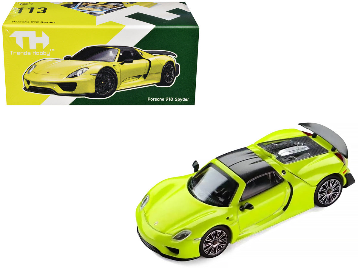 Porsche 918 Spyder Acid Green with Carbon Top 1/64 Diecast Model Car by Trends Hobby Trends Hobby