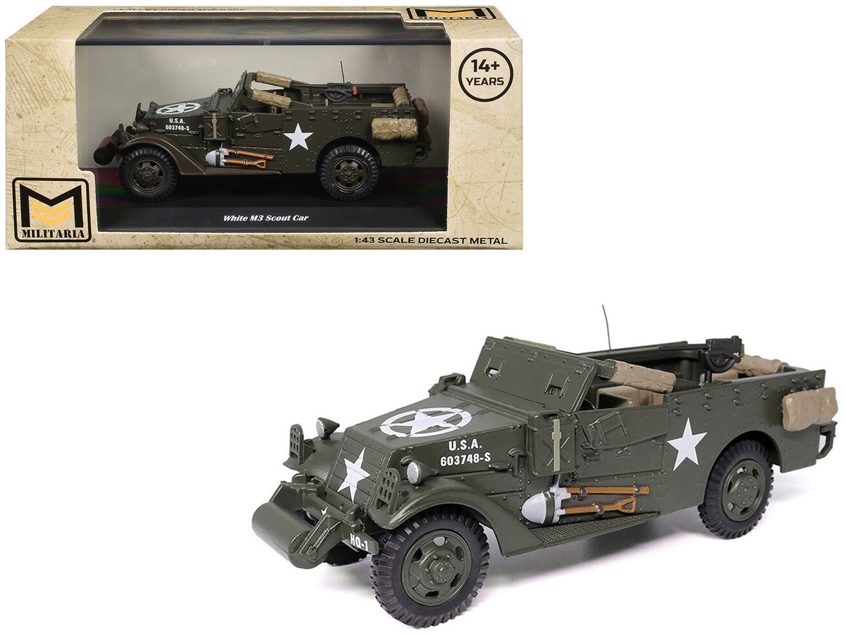 White M3 Scout Car Olive Drab "United States Army" 1/43 Diecast Model by Militaria Die Cast Militaria Die Cast