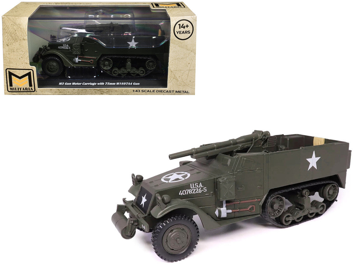 M3 Gun Motor Carriage with 75mm M1897A4 Gun Olive Drab "United States Army" 1/43 Diecast Model by Militaria Die Cast Militaria Die Cast