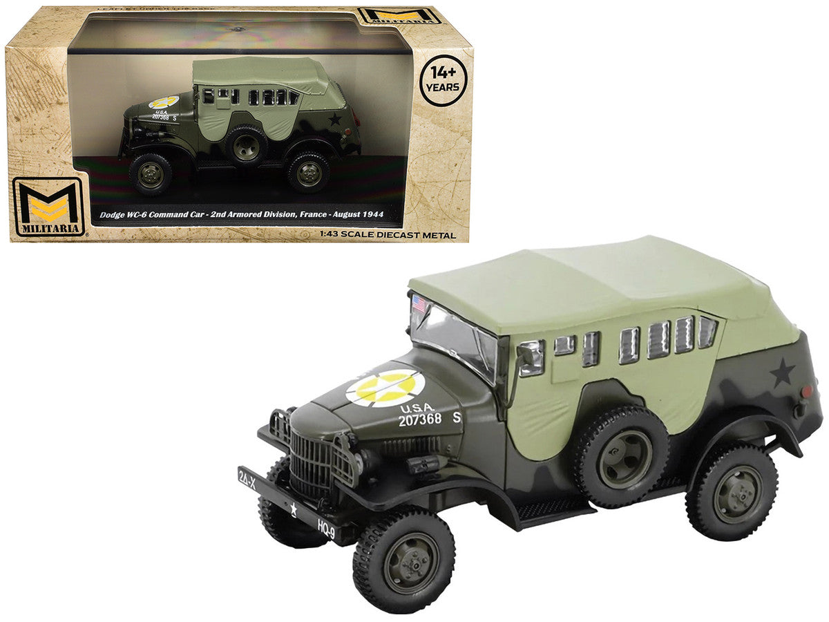 Dodge WC-6 Command Car with Canvas Top Olive Drab "2nd Armored Division France" (1944) United States Army 1/43 Diecast Model by Militaria Die Cast Militaria Die Cast